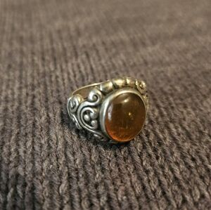 Vintage Amber Sterling Silver Ring